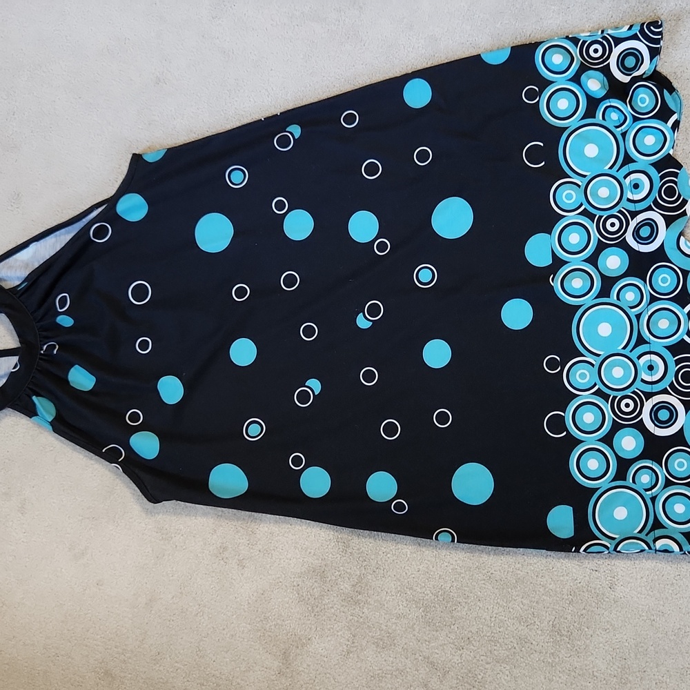 Trapeze Black Geometrical Blue Circle Scalloped Hem- Medium